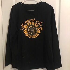 Yellow Sunflower Black Long Sleeve Tee